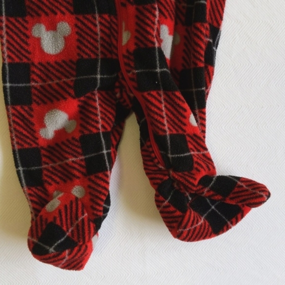 disney mickey mouse plaid fleece zipper footie sleeper pajamas 0-3 months baby - Picture 2 of 6